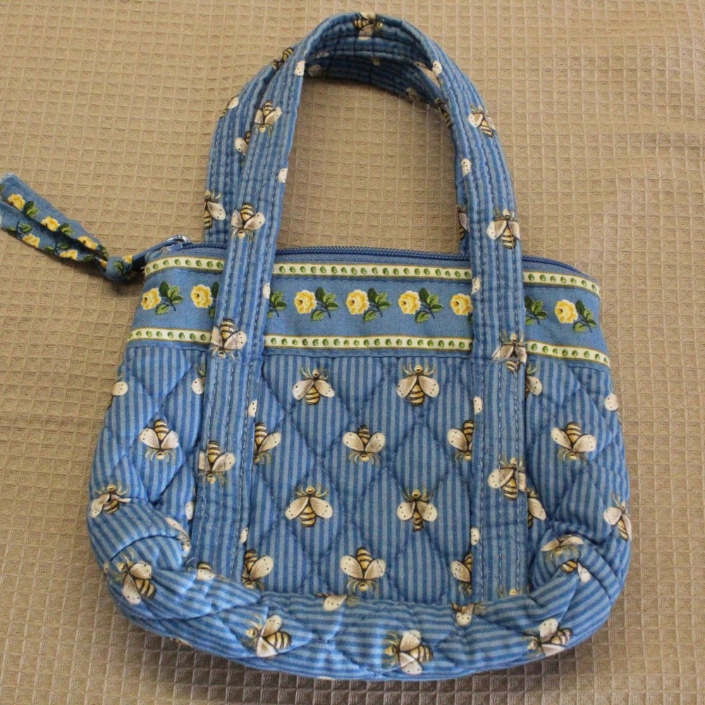 Vera Bradley Bee Rose Blue Quilted Small Handbag Tote Cottagecore Boho Mini Bag